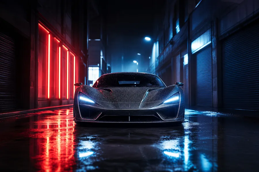 Rainy Neon Alley With Reflections Supercars Wallpaper  4 4K