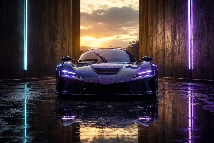Rainy Neon Alley With Reflections Supercars Wallpaper  4 4K