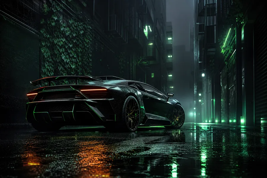 Rainy Neon Alley With Reflections Supercars Wallpaper  4 4K