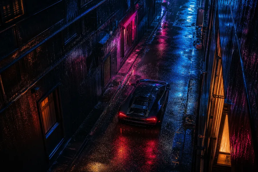 Rainy Neon Alley With Reflections Supercars Wallpaper  4 4K