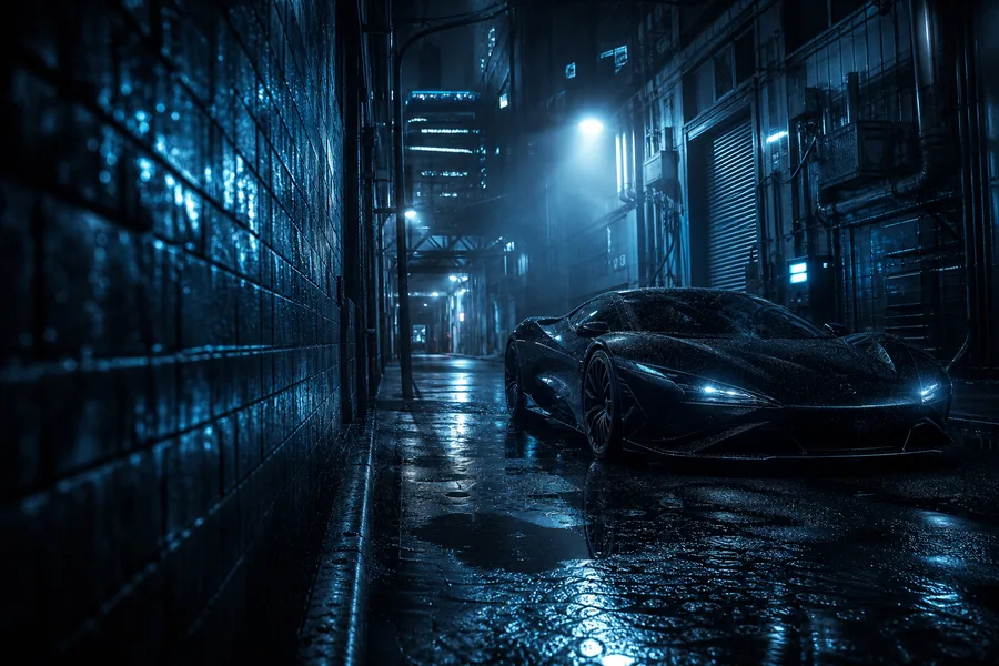 Rainy Neon Alley With Reflections Supercars Wallpaper  4 4K