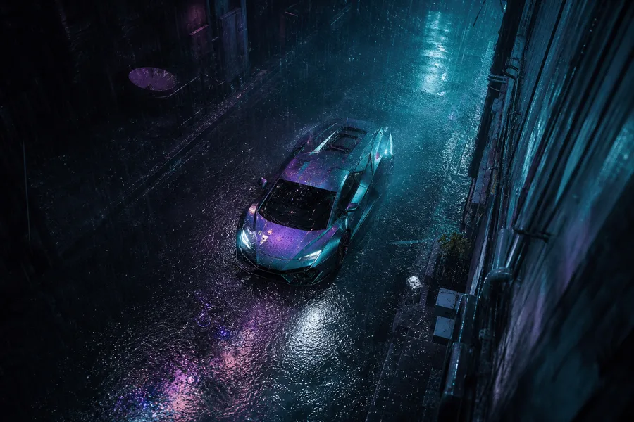 Rainy Neon Alley With Reflections Supercars Wallpaper  4 4K