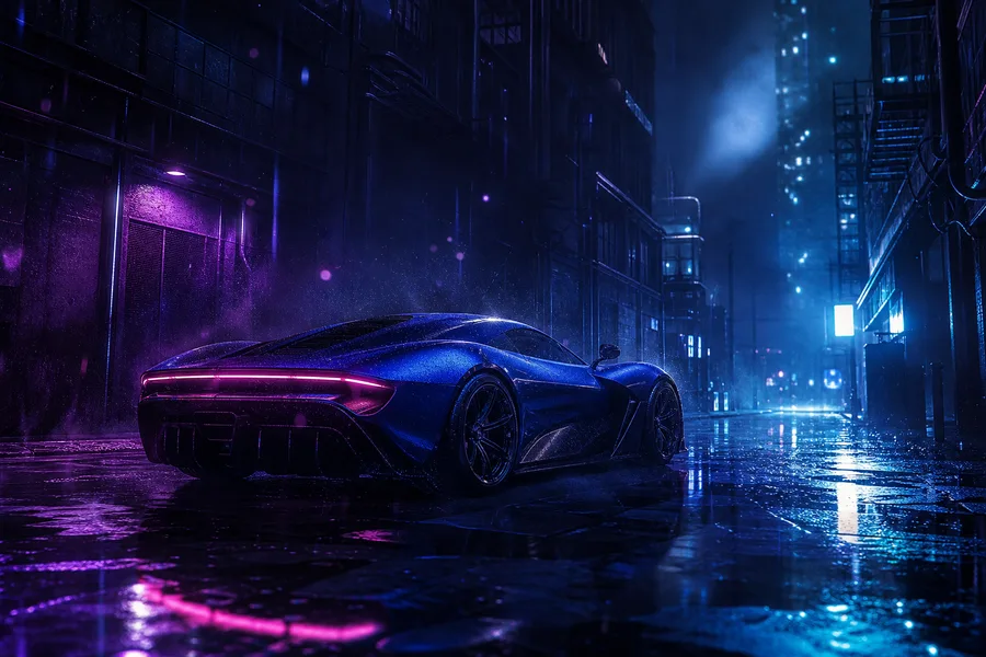 Rainy Neon Alley With Reflections Supercars Wallpaper  4 4K