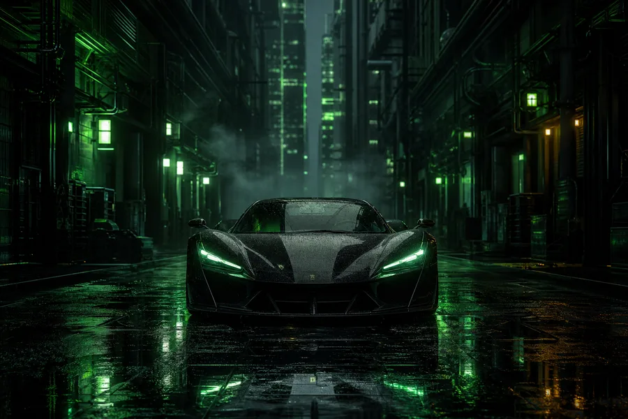 Rainy Neon Alley With Reflections Supercars Wallpaper  4 4K