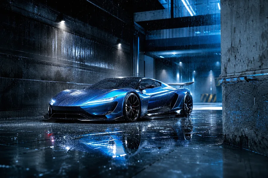 Rainy Neon Alley With Reflections Supercars Wallpaper  4 4K