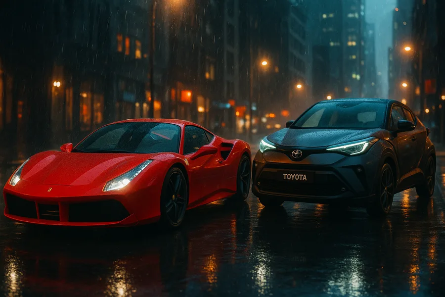 Red Ferrari In Rainy City Cars Wallpaper  10 4K