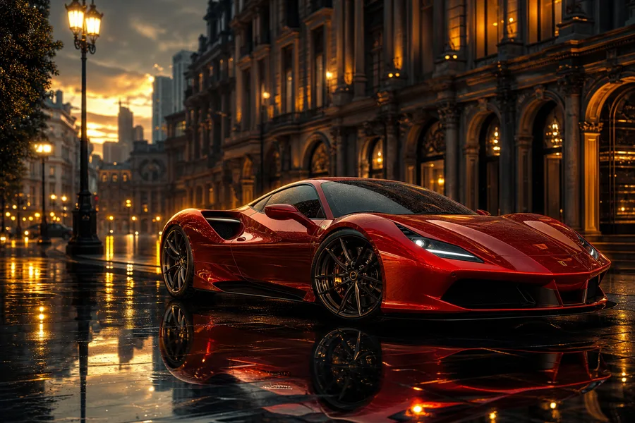 Red Ferrari In Rainy City Cars Wallpaper  2 4K