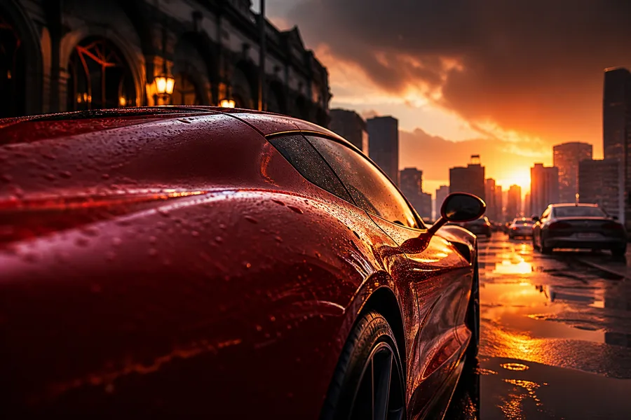 Red Ferrari In Rainy City Cars Wallpaper  2 4K
