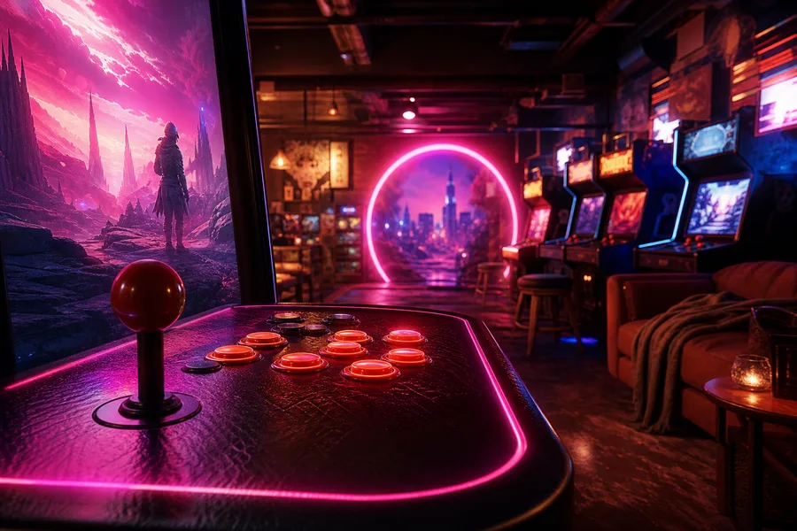 Retro Arcade Room With Neon Machines Gaming Wallpaper  7 4K