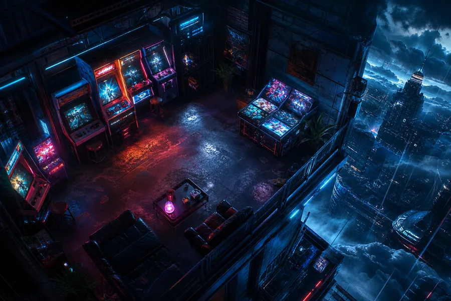 Retro Arcade Room With Neon Machines Gaming Wallpaper  7 4K