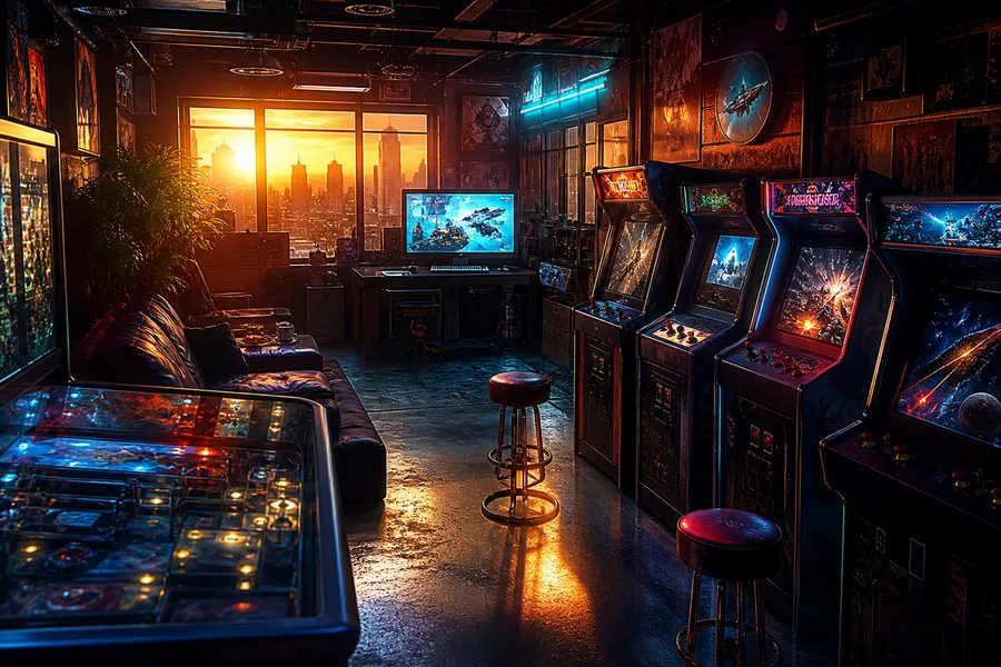 Retro Arcade Room With Neon Machines Gaming Wallpaper  7 4K