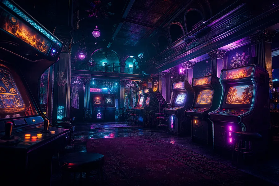 Retro Arcade Room With Neon Machines Gaming Wallpaper  7 4K