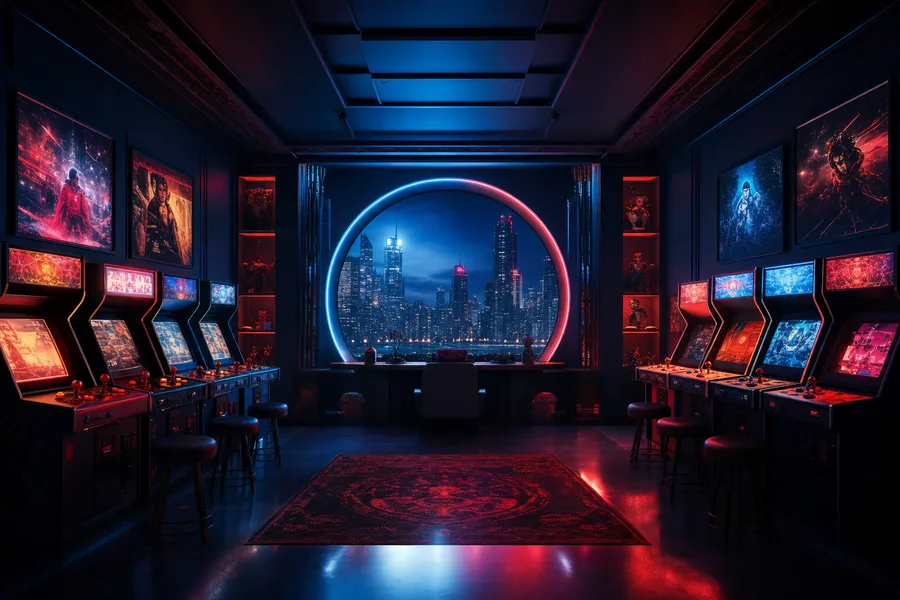 Retro Arcade Room With Neon Machines Gaming Wallpaper  7 4K