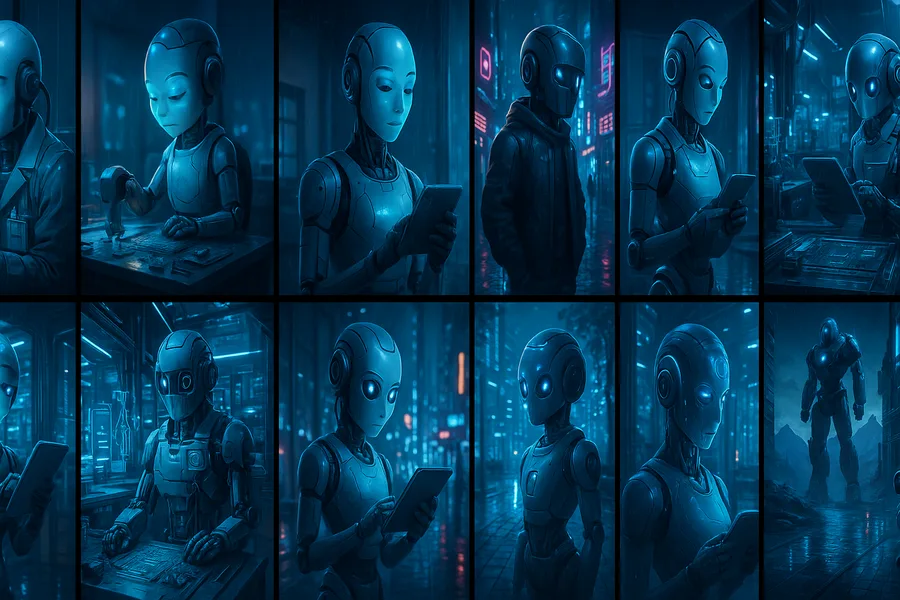 Robot Warrior Standing In Neon Rain Robots Wallpaper  2 4K