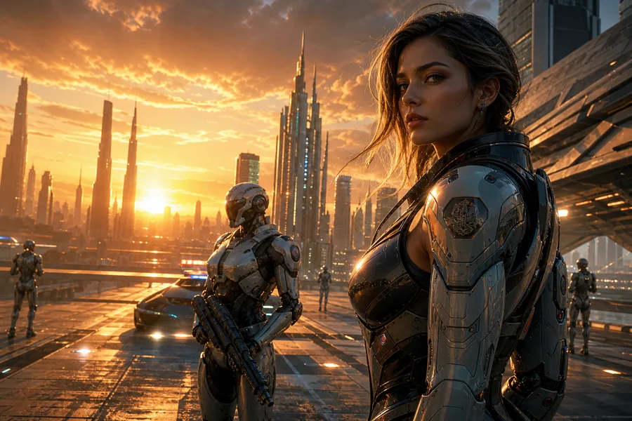 Robotic City Police Patrol Ai-Girls Wallpaper  12 4K