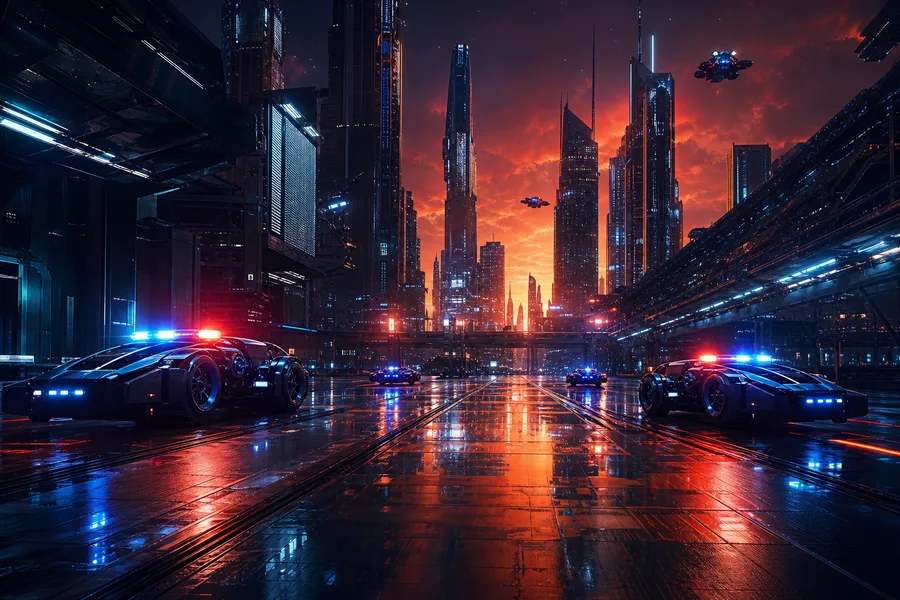 Robotic City Police Patrol Cyberpunk Wallpaper  12 4K