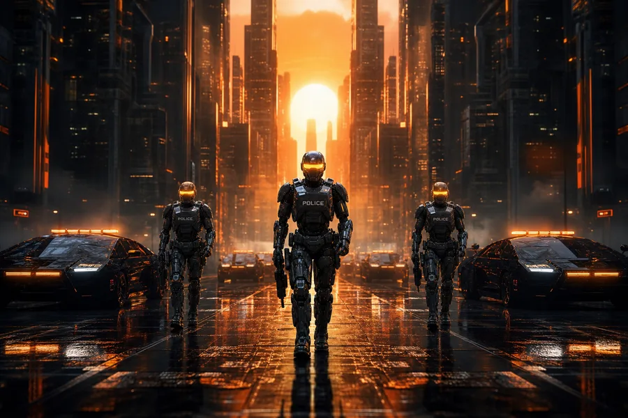 Robotic City Police Patrol Cyberpunk Wallpaper  12 4K