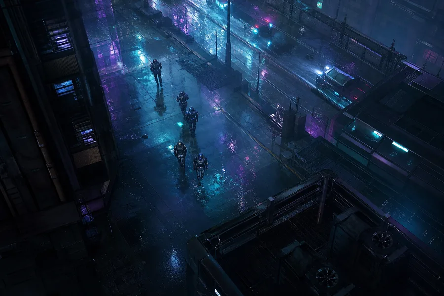 Robotic City Police Patrol Cyberpunk Wallpaper  12 4K
