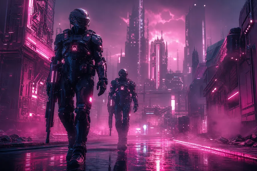 Robotic City Police Patrol Cyberpunk Wallpaper  12 4K