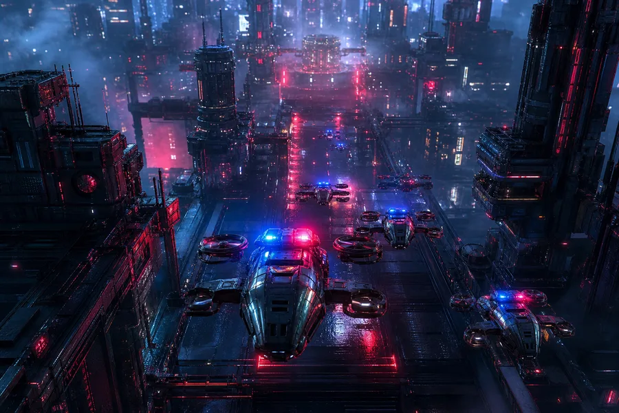 Robotic City Police Patrol Cyberpunk Wallpaper  12 4K