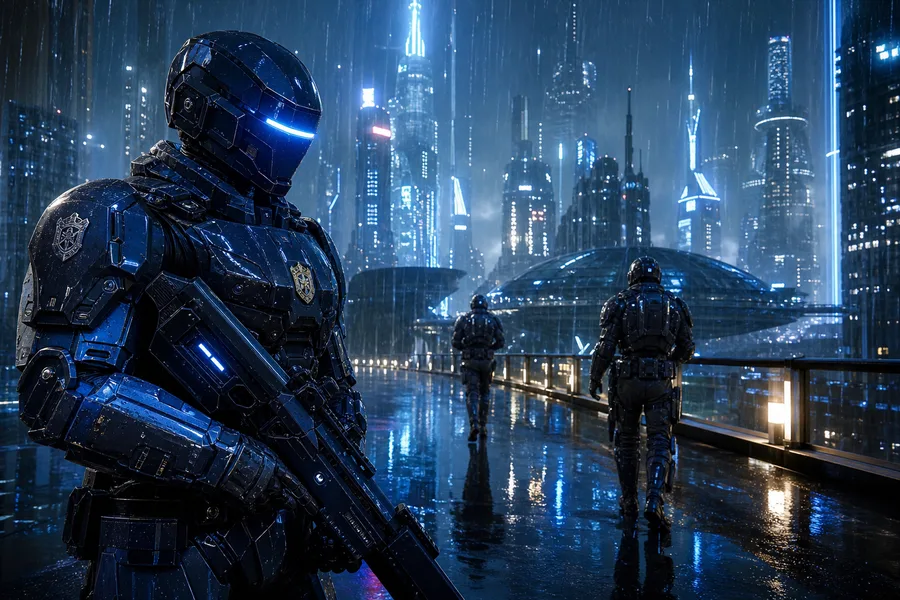 Robotic City Police Patrol Cyberpunk Wallpaper  12 4K