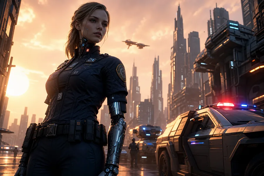 Robotic City Police Patrol Female-Androids Wallpaper  12 4K