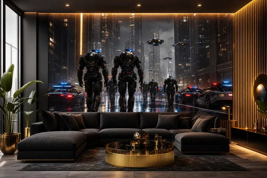 Robotic City Police Patrol Living-Room-Design Wallpaper  28 4K