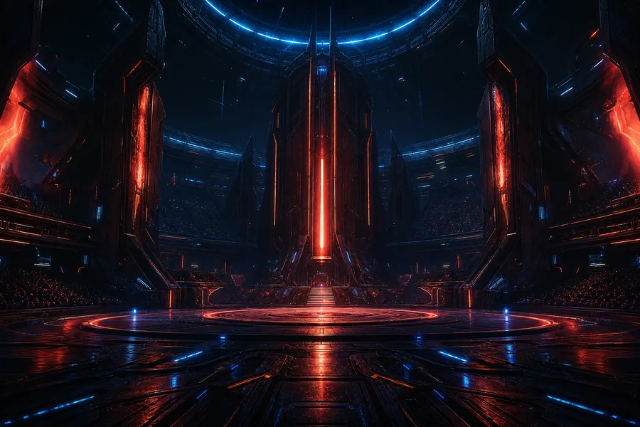 Sci Fi Battle Arena With Neon Lights Gaming Wallpaper  13 4K