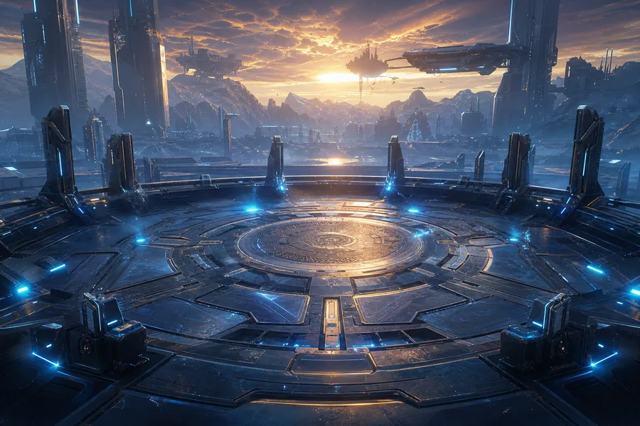 Sci Fi Battle Arena With Neon Lights Gaming Wallpaper  13 4K