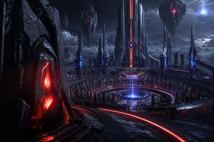 Sci Fi Battle Arena With Neon Lights Gaming Wallpaper  3 4K