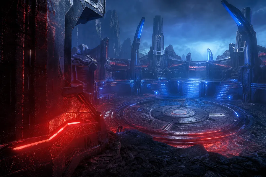 Sci Fi Battle Arena With Neon Lights Gaming Wallpaper  3 4K