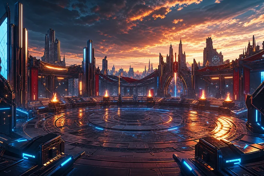 Sci Fi Battle Arena With Neon Lights Gaming Wallpaper  3 4K