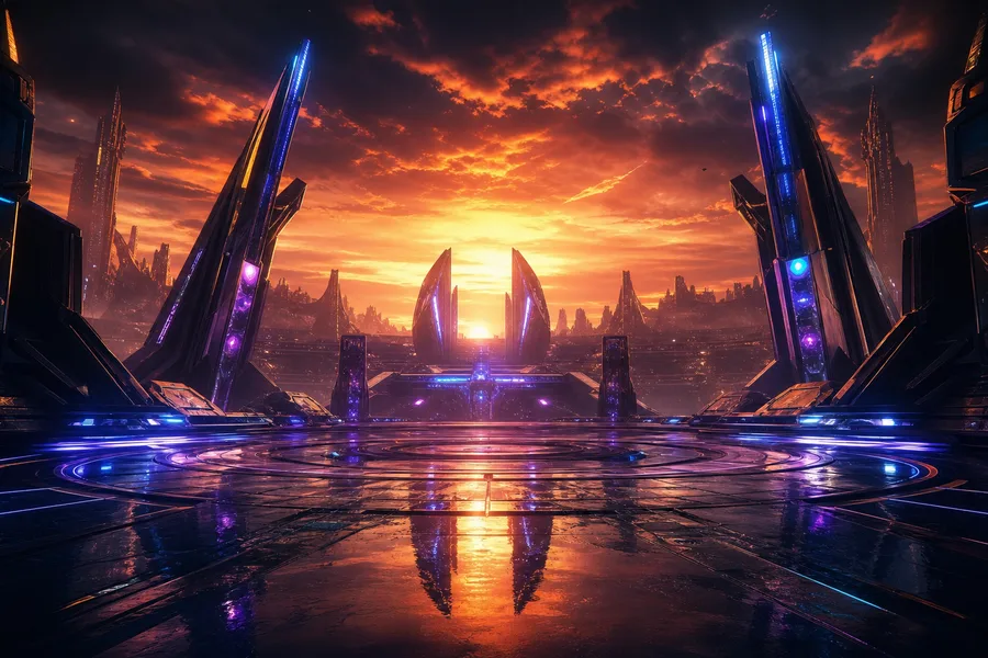 Sci Fi Battle Arena With Neon Lights Gaming Wallpaper  3 4K
