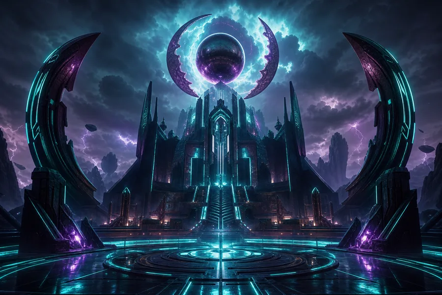 Sci Fi Battle Arena With Neon Lights Gaming Wallpaper  3 4K