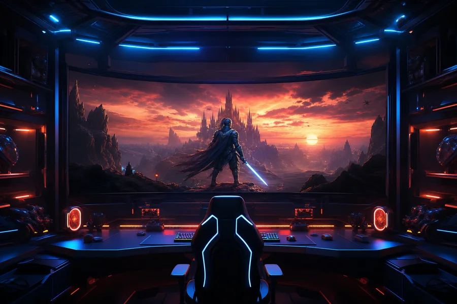 Sci Fi Battle Arena With Neon Lights Gaming Wallpaper  3 4K