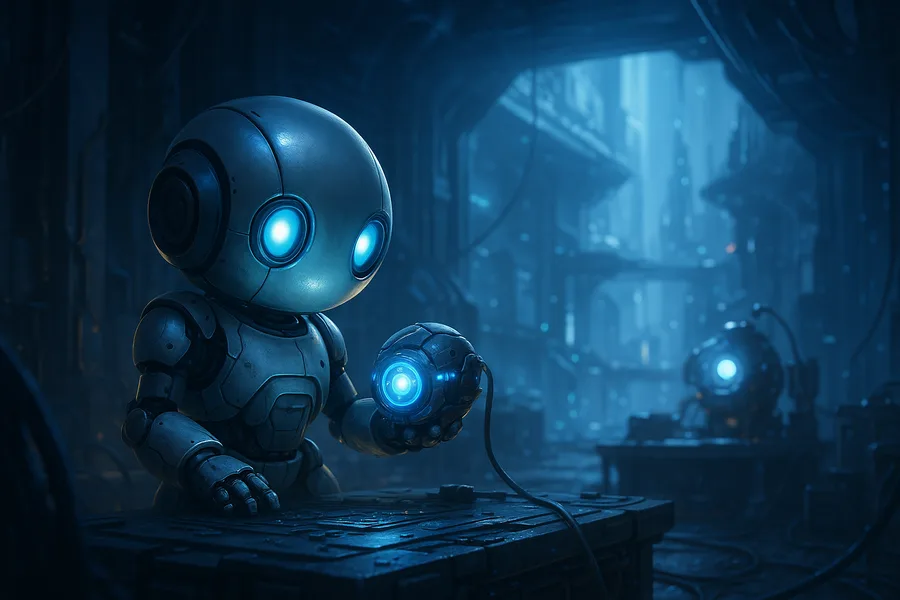 Small Cute Robot In Workshop Robots Wallpaper  11 4K