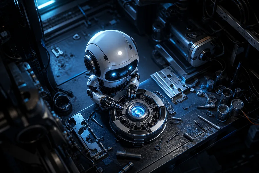 Small Cute Robot In Workshop Robots Wallpaper  3 4K