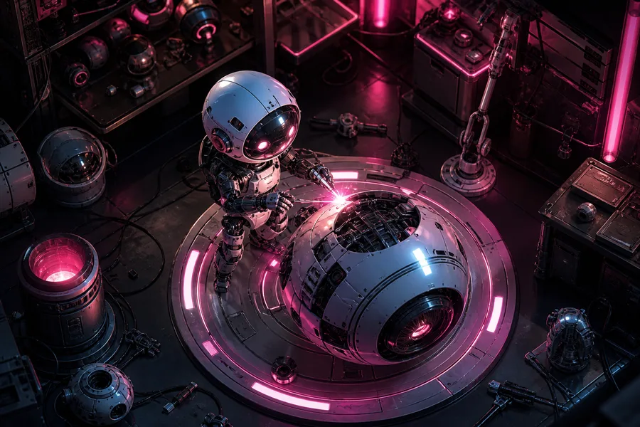 Small Cute Robot In Workshop Robots Wallpaper  3 4K