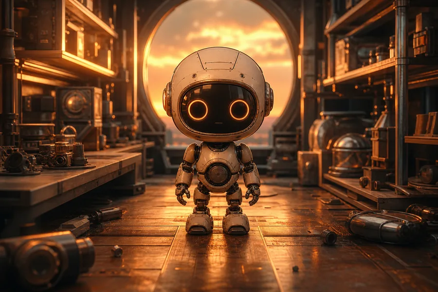 Small Cute Robot In Workshop Robots Wallpaper  3 4K