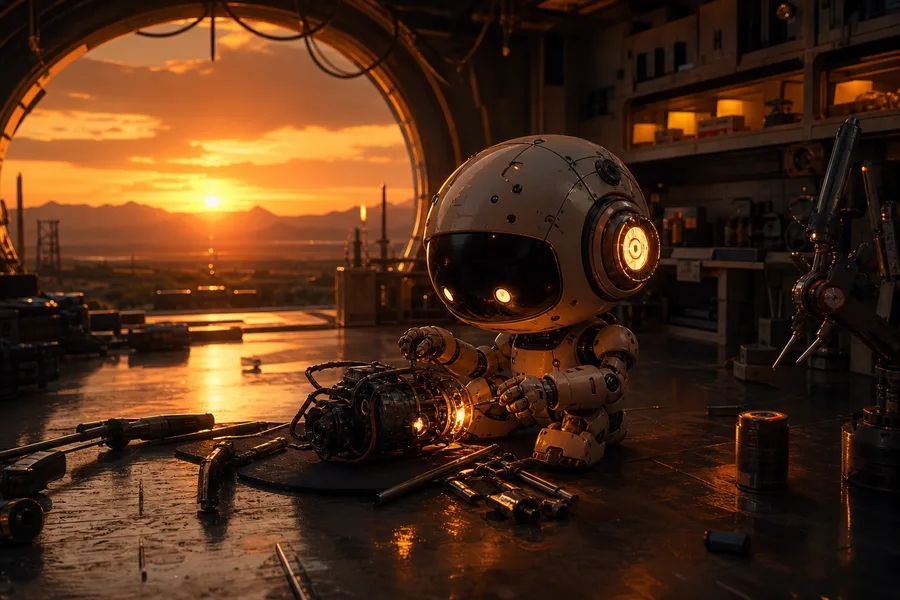 Small Cute Robot In Workshop Robots Wallpaper  3 4K