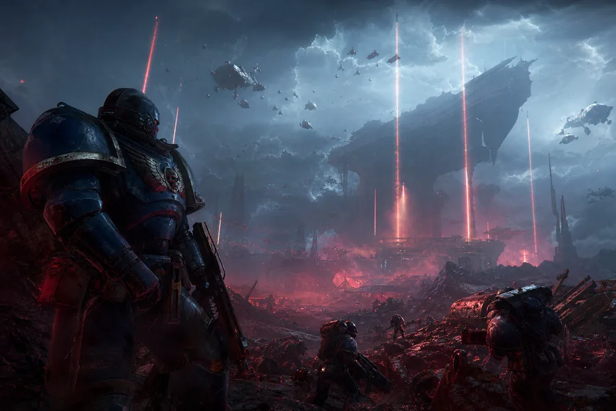 Space Marine Inspired Sci Fi Battlefield Without Logos Gaming Wallpaper  19 4K