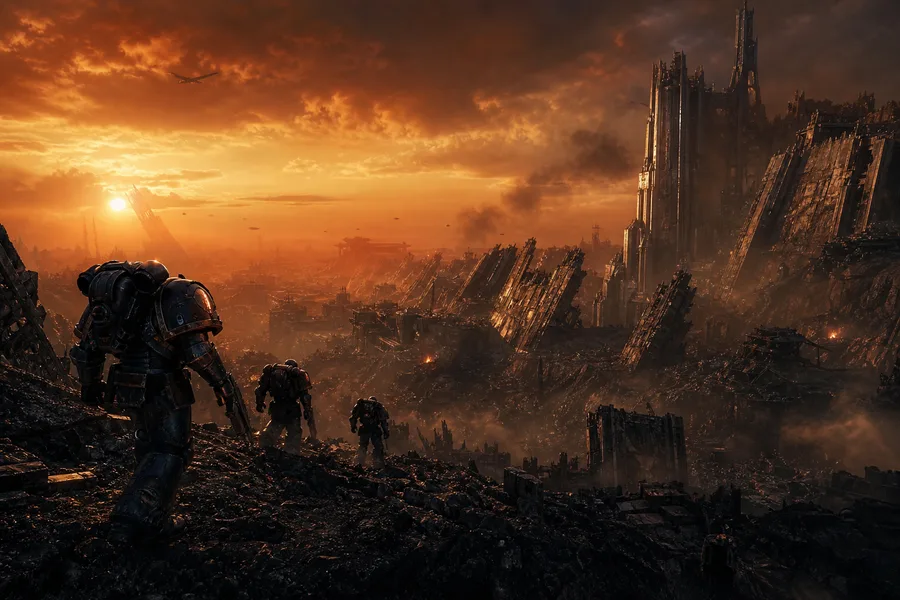 Space Marine Inspired Sci Fi Battlefield Without Logos Gaming Wallpaper  19 4K
