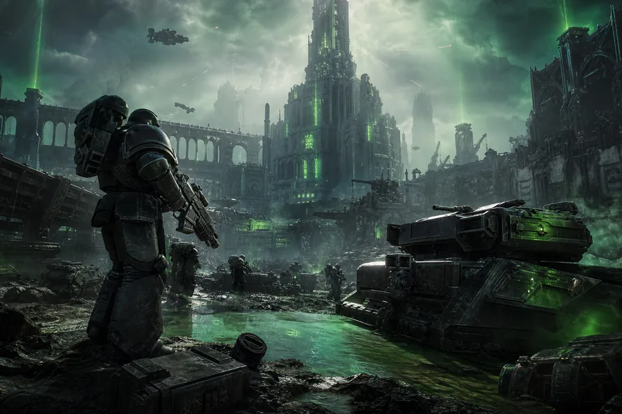 Space Marine Inspired Sci Fi Battlefield Without Logos Gaming Wallpaper  9 4K