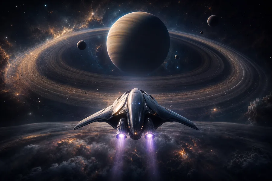 Spaceship Near Saturn Rings Space Wallpaper  6 4K