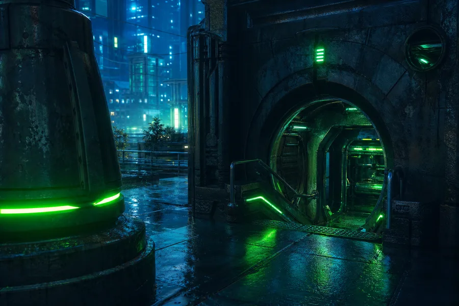 Underground Neon Club Entrance Cyberpunk Wallpaper  15 4K
