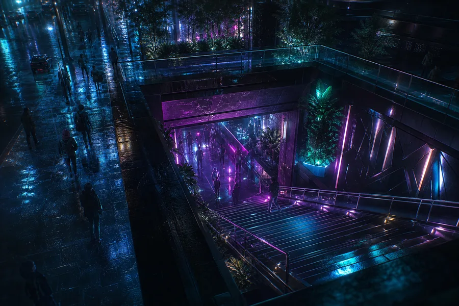 Underground Neon Club Entrance Cyberpunk Wallpaper  15 4K