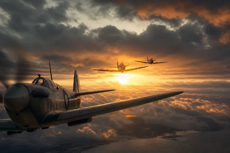 Vintage Aircraft Formation In Dramatic Sunset Clouds Airplanes Wallpaper  3 4K