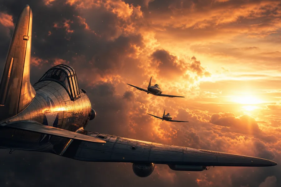 Vintage Aircraft Formation In Dramatic Sunset Clouds Airplanes Wallpaper  3 4K