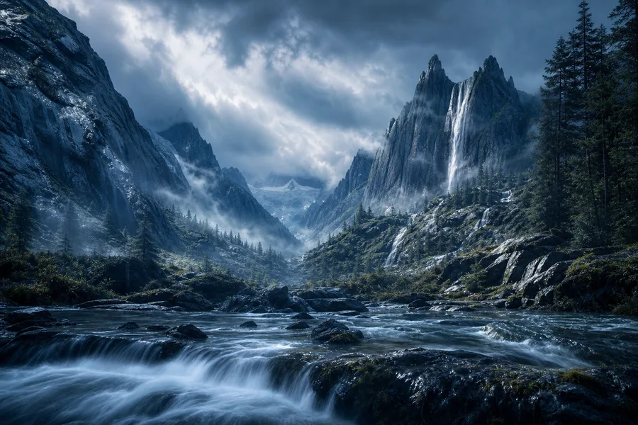 Waterfall Valley Cinematic Nature Wallpaper  3 4K
