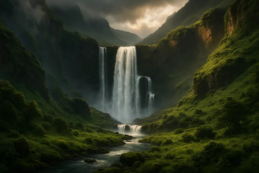 Waterfall Valley Cinematic Nature Wallpaper  3 4K